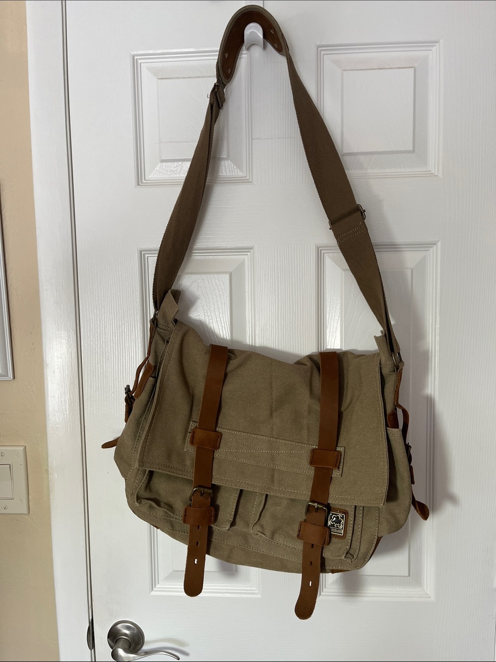 Sechunk VTG military canvas leather messenger lap top bag khaki